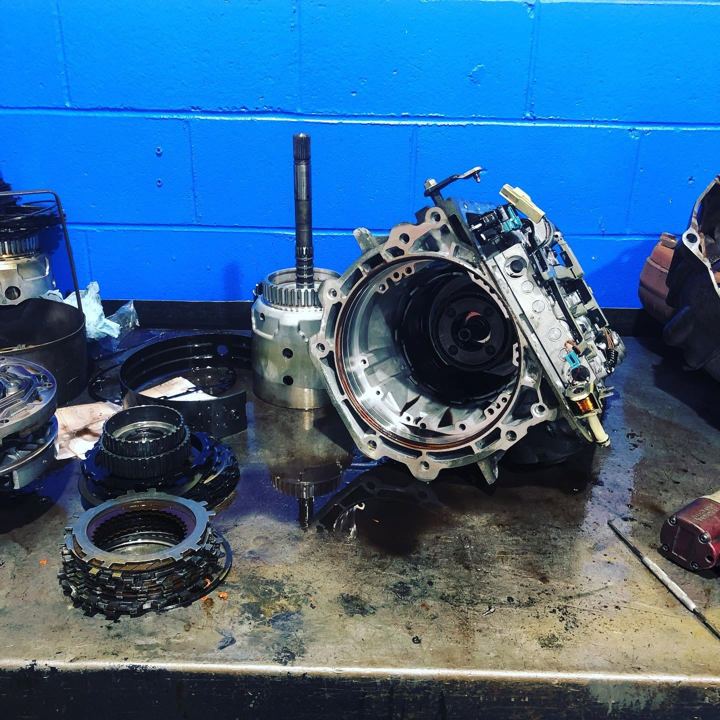Transmission parts disassembled on the bench